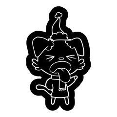 cartoon icon of a dog wearing scarf and pullover wearing santa hat