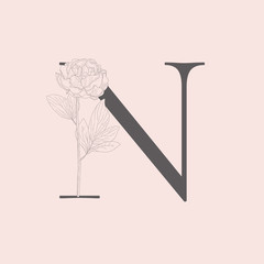 Vector Blooming Floral Initial N Monogram and Logo