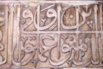 Beautiful stone carvings on the wall in Fatehpur Sikri complex, Uttar Pradesh, India 