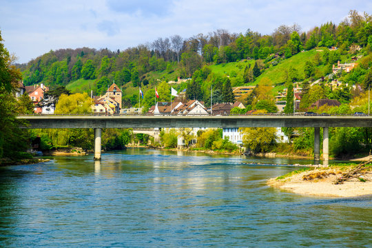 Brugg Town and Aare river in Canton Aargau, Switzerland