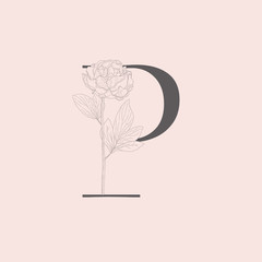 Vector Blooming Floral Initial P Monogram and Logo