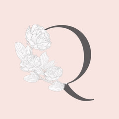Vector Blooming Floral Initial Q Monogram and Logo