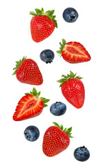 Plakat Collage of fresh berries isolated on white background with clipping path