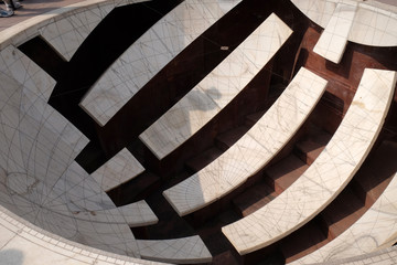 Detail of the Jai Prakash Yantra, a sundial which measures altitudes, azimuths, hour angles and declinations in the Jantar Mantar. Jaipur, Rajasthan, India.