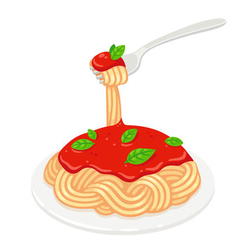 spaghetti with tomato sauce on plate clip art preview