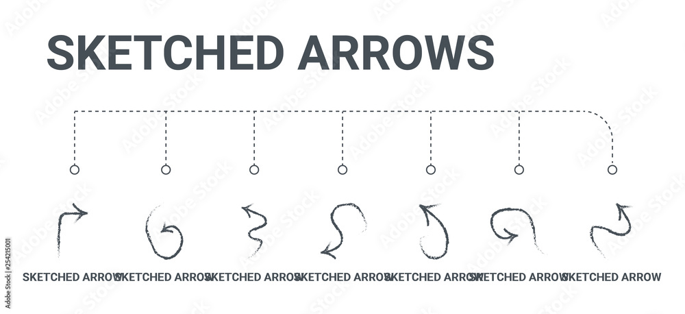 Poster simple set of 7 line icons such as sketched arrow, sketched arrow, sketched arrow, from arrows conce