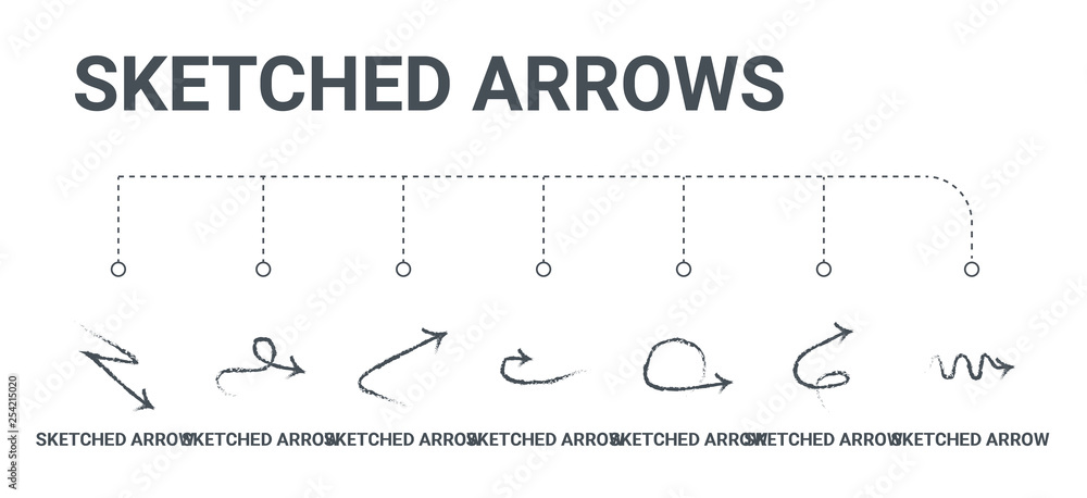 Poster simple set of 7 line icons such as sketched arrow, sketched arrow, sketched arrow, from arrows conce