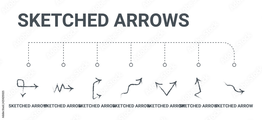 Poster simple set of 7 line icons such as sketched arrow, sketched arrow, sketched arrow, from arrows conce