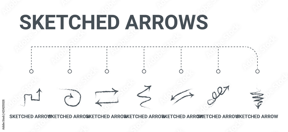 Poster simple set of 7 line icons such as sketched arrow, sketched arrow, sketched arrow, from arrows conce
