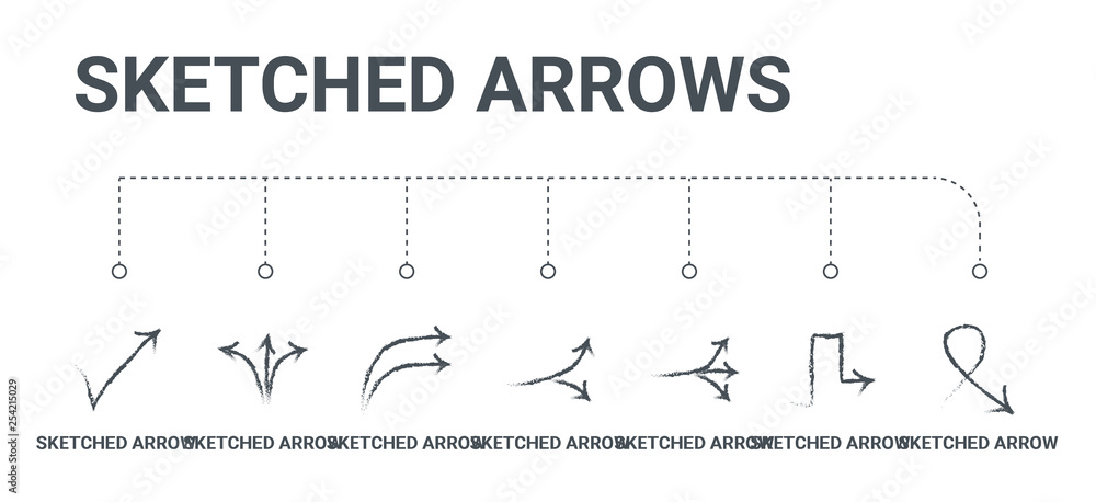 Poster simple set of 7 line icons such as sketched arrow, sketched arrow, sketched arrow, from arrows conce