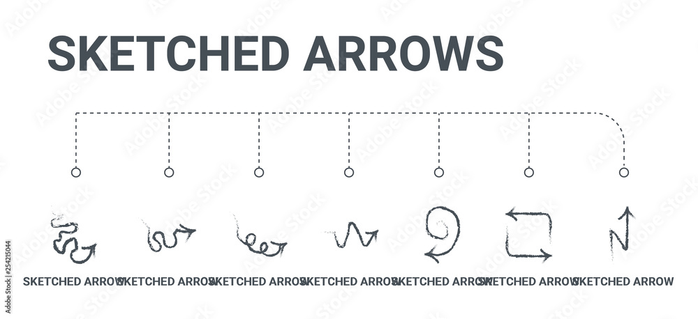 Poster simple set of 7 line icons such as sketched arrow, sketched arrow, sketched arrow, from arrows conce