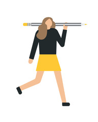 Business woman holding, showing, giving a pencil. Flat style