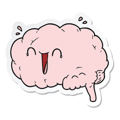 sticker of a cartoon brain laughing