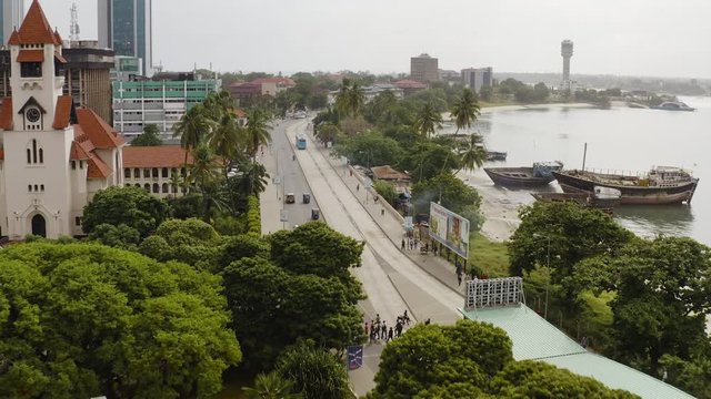 Morning traffic in the streets of posta downtown Dar es salaam city Tanzania