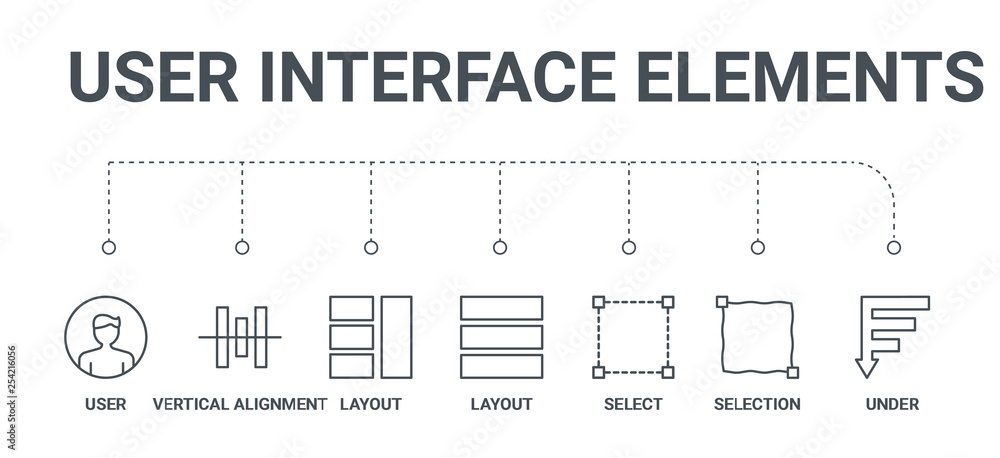 Poster simple set of 7 line icons such as under, selection, select, layout, layout, vertical alignment, use