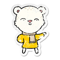 distressed sticker of a happy cartoon polar bear