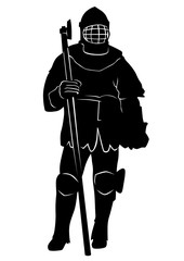 Obraz premium Man in old knightly clothes on white background