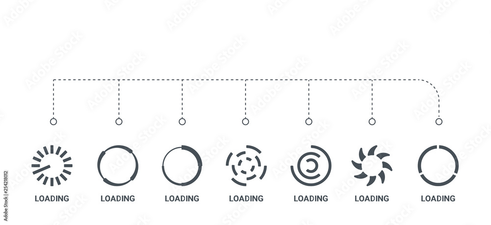 Poster simple set of 7 icons such as loading, loading, loading, from concept on white background