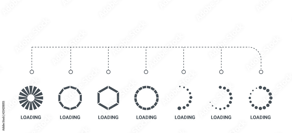Poster simple set of 7 icons such as loading, loading, loading, from concept on white background