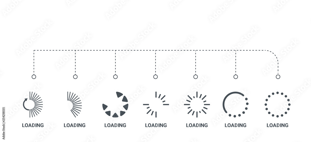 Poster simple set of 7 icons such as loading, loading, loading, from concept on white background