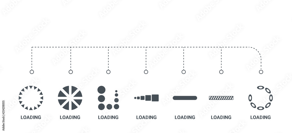 Poster simple set of 7 icons such as loading, loading, loading, from concept on white background