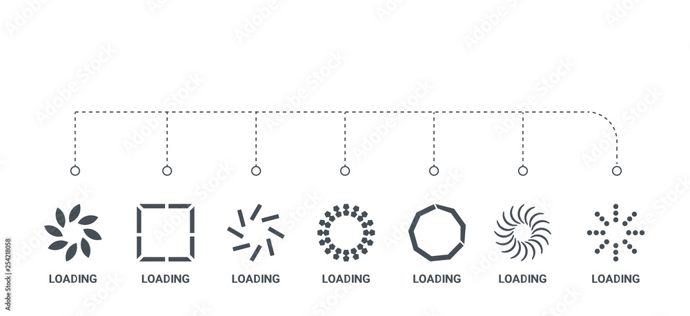 Poster simple set of 7 icons such as loading, loading, loading, from concept on white background