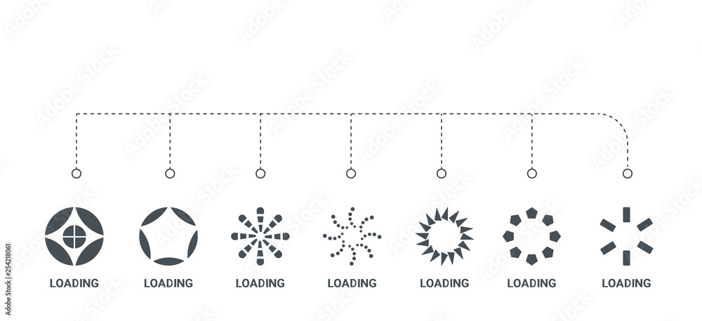 Poster simple set of 7 icons such as loading, loading, loading, from concept on white background