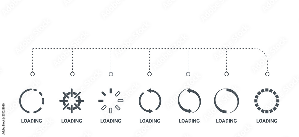 Poster simple set of 7 icons such as loading, loading, loading, from concept on white background