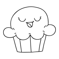 quirky line drawing cartoon happy cake