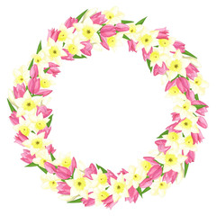 Spring wreath of daffodils and tulips