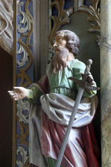 Obraz premium Saint Paul statue at the altar in the Parish Church of Saint Martin in Pisarovinska Jamnica, Croatia 
