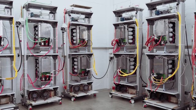 Test benches in the laboratory for the production of microprocessor-based protection and automation devices.