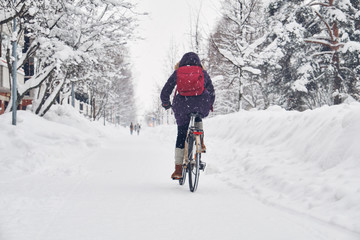 City streets after winter snowstorm blizzard.