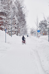 City streets after winter snowstorm blizzard.