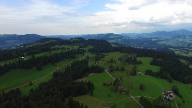 Aerial drone flight above Bregenzerwald, Austria