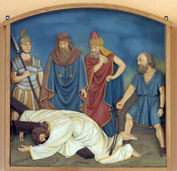 9th Stations of the Cross, Jesus falls the third time, Church of the Blessed Aloysius Stepinac in Budasevo, Croatia 