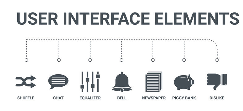 simple set of 7 icons such as dislike, piggy bank, newspaper, bell, equalizer, chat, shuffle from user interface elements concept on white background