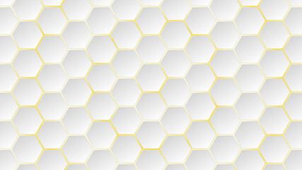 Abstract background of white hexagon tiles with yellow gaps between them