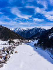 Aerial view, Germany, Bavaria, Garmisch-Partenkirchen region, Oberammergau, Ettal, view of the Hohe Kiste