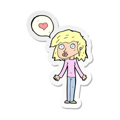 sticker of a cartoon woman in love