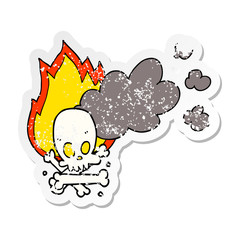 distressed sticker of a cartoon spooky burning bones