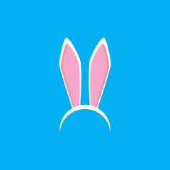 white easter bunny funky mask with rabbit ears isolated on blue background. vector Kids easter party mask