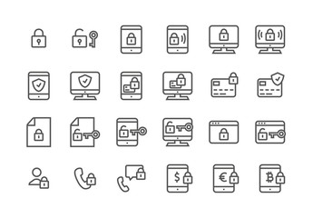 Set of Vector Icons — Security (including: secure connection, safe online payment, protected data, secure call, lock, key, shield, etc). Editable Stroke, 48x48. Pixel Perfect Icons. - Vector