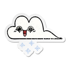 distressed sticker of a cute cartoon snow cloud