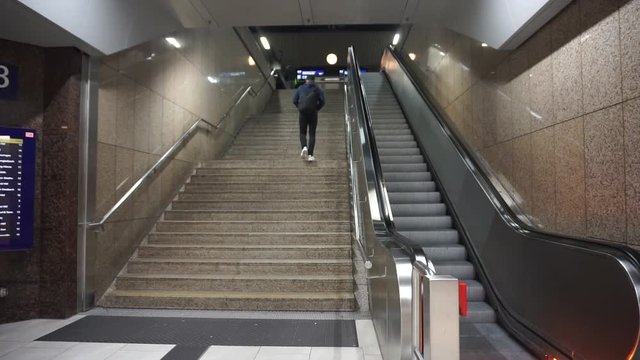 Going upstairs on a train station in Duesseldorf