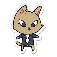 sticker of a confused cartoon business cat