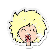 retro distressed sticker of a cartoon woman screaming