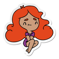 sticker cartoon of a cute kawaii girl