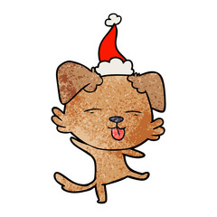 textured cartoon of a dancing dog wearing santa hat
