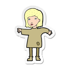sticker of a cartoon woman in patched clothing